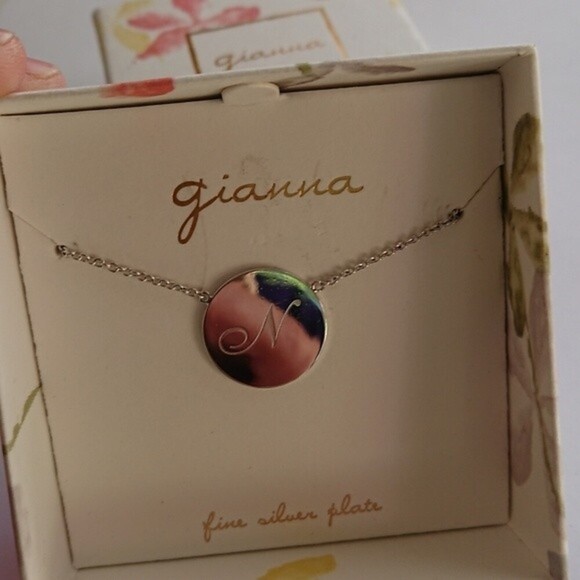 Gianna Engraved Script Initial Disc necklace - letter "N" - Picture 2 of 4